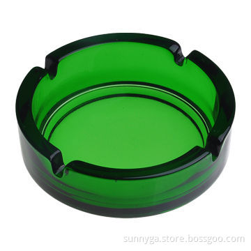 Round Dark Green Colored Glass Ashtrays